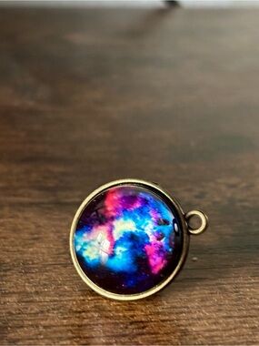 Galaxy Round Pendant Necklace in Blue & Pink